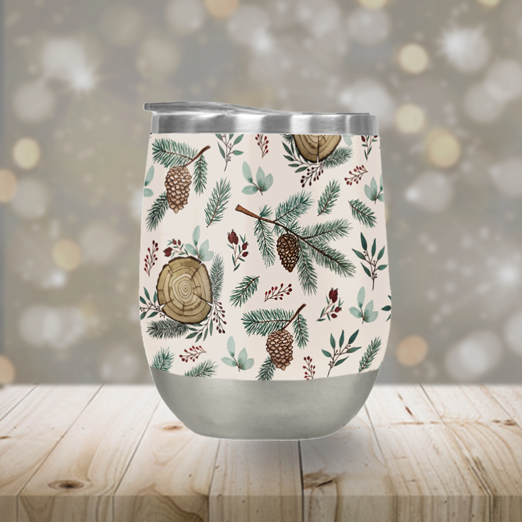 Winter Branches, Berries & Pine Cones Stemless Wine Tumbler