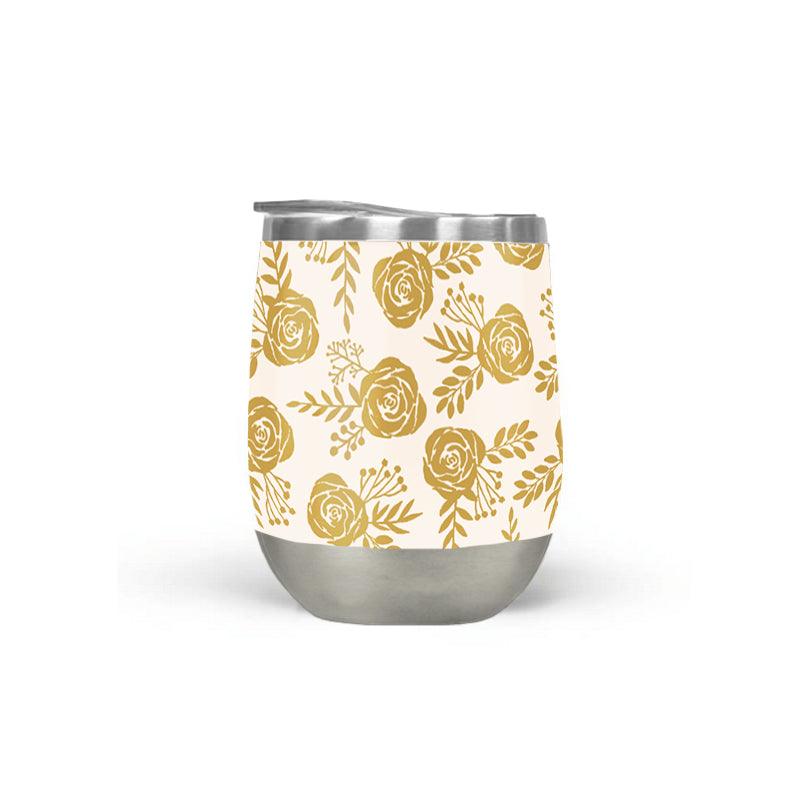 Warm Gold Floral Wine Tumbler