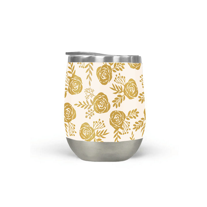 Warm Gold Floral Wine Tumbler